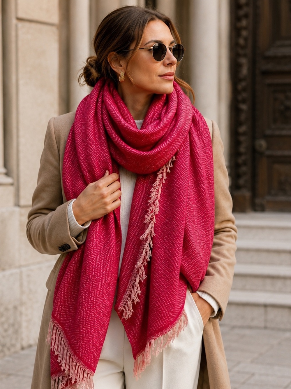 Maliparmi Italy Oversized Wool Herringbone Wrap Scarf